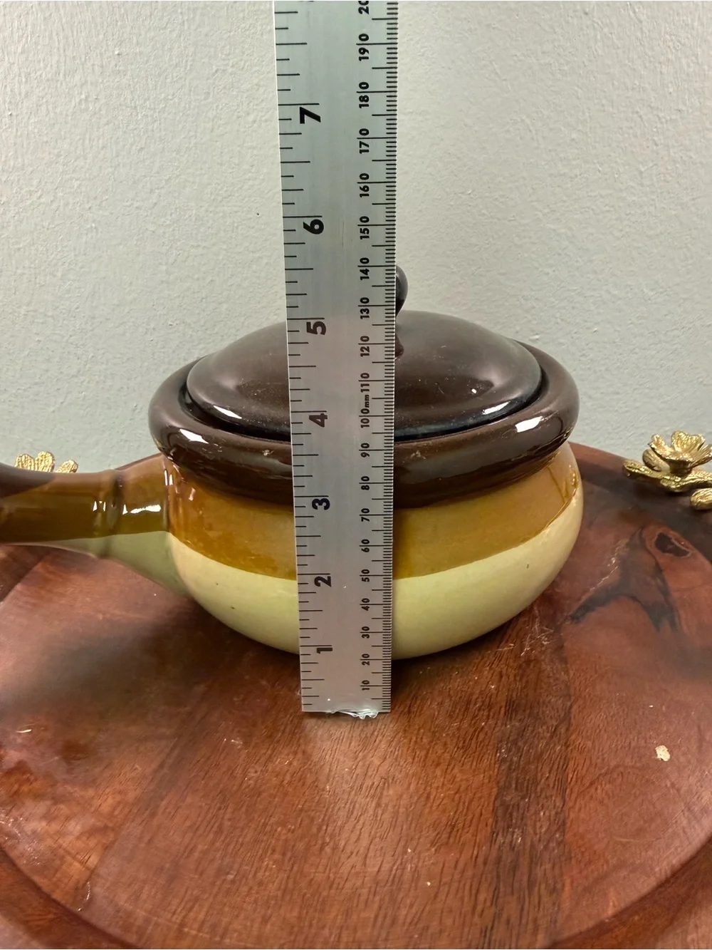 Vintage 2-Tone Glazed Stoneware Handeld Soupbowl and Lidded Crock